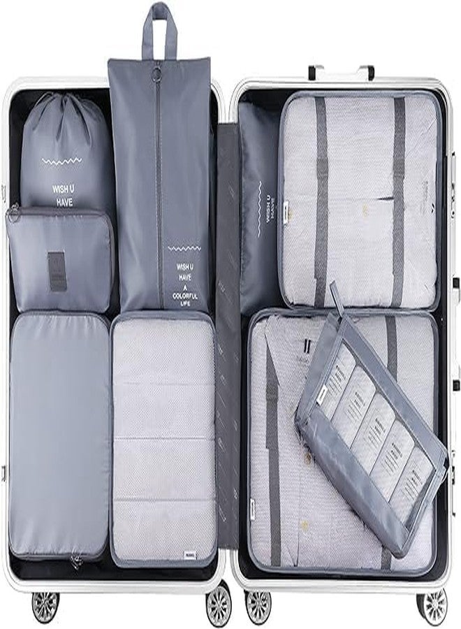 Calpix 7 in 1 Travel Organizer Bag Set Grey Nylon Packing Cubes Luggage Makeup Toiletry Shoe Laundry Bag Compression Mesh Lightweight - Image 3